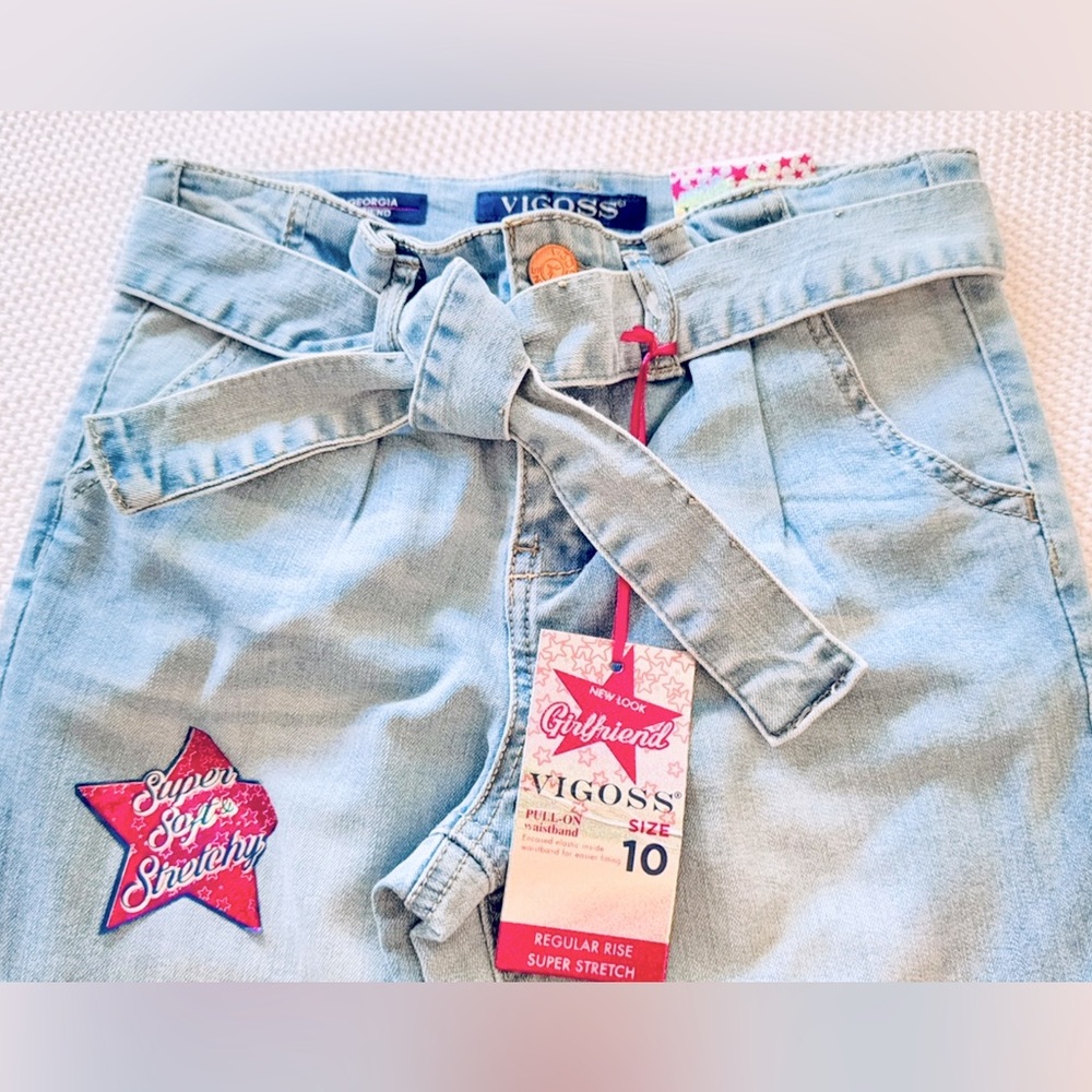 VIGOSS Georgia Girlfriend Super Stretch Light Blue Jeans w Denim Belt Tie - Picture 7 of 15